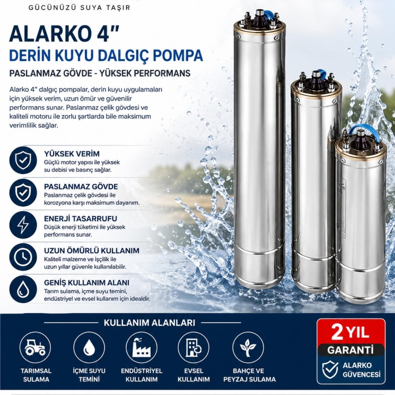 4 İnç 1.5 HP 1.1 kW 380 Volt Alarko Dalgıç Pompa Motoru