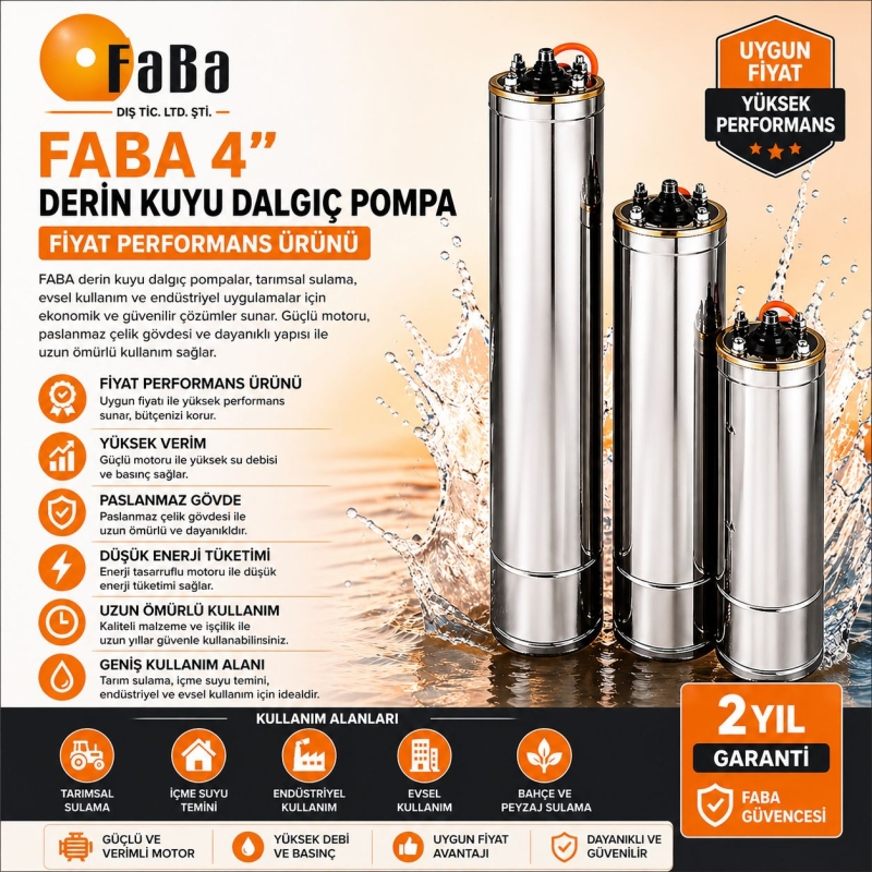 4 İnç 3 HP 2.2 KW 380 Volt Faba Dalgıç Pompa Motoru